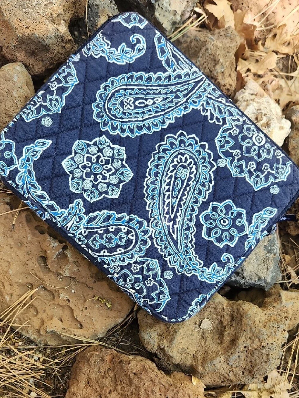 Vera Bradley Blue Paisley Quilted Tablet Case Zip Pouch
